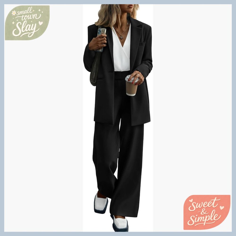 Oversized Blazer & Wide Leg Pants Suit Set Business Casual Formal Outfit